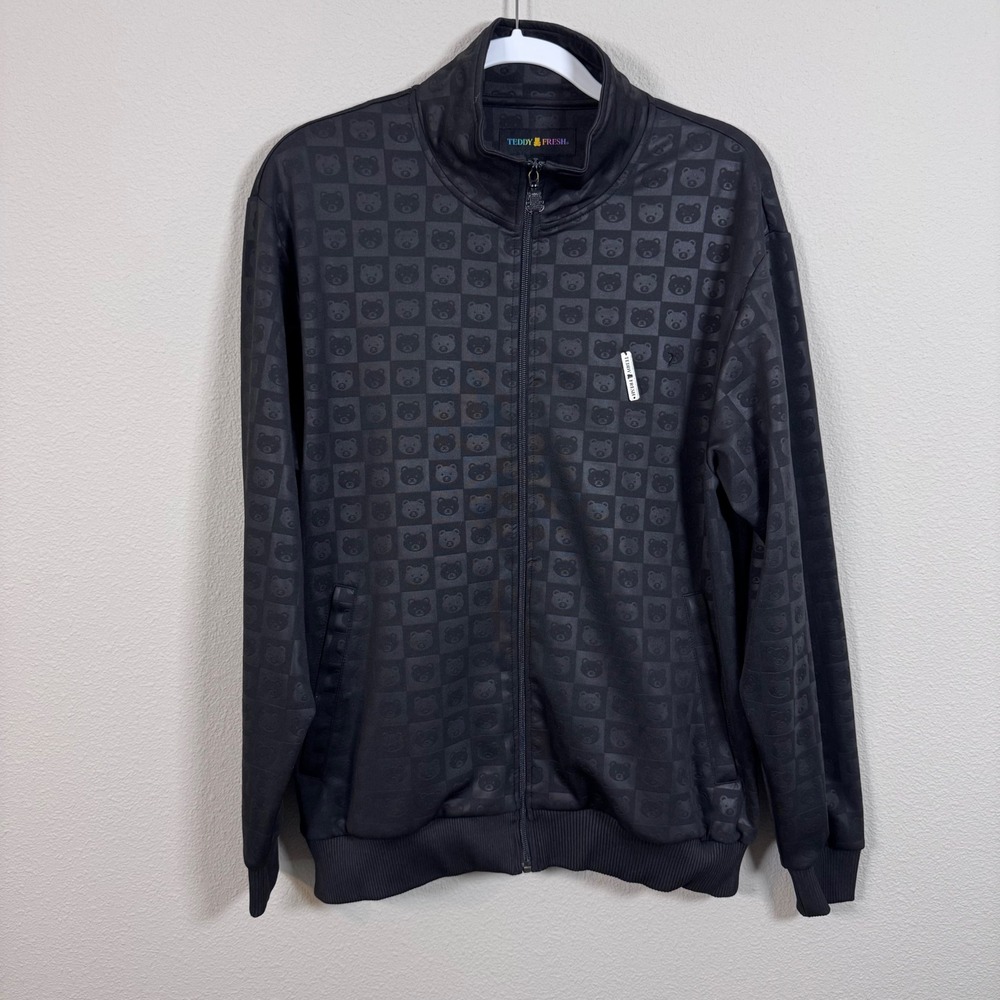 Teddy Fresh Black Debossed Bear Check Track Jacket Skater Streetwear Men's L